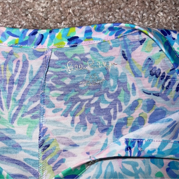 Lilly Pulitzer V-Neck Midi Dress - Waist Tie, White with Blue & Green Pattern - Picture 5 of 5